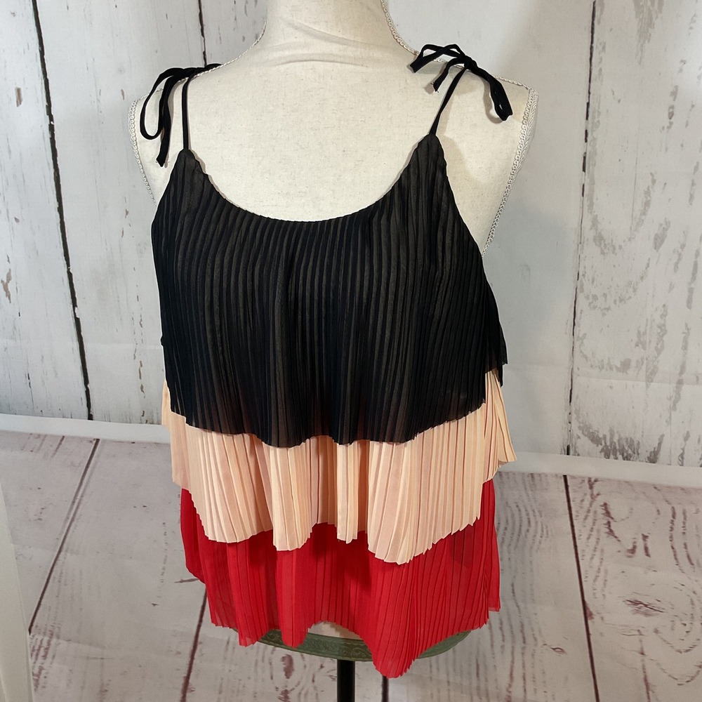 Patterson J. Kincaid Pleated Cami Top Small Shoulder Tie Retro Swing Colorblock - Picture 8 of 16